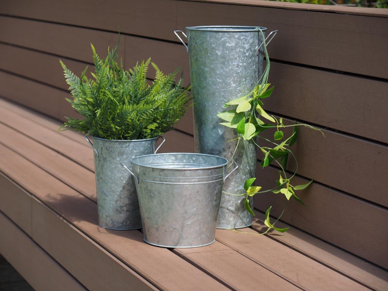Hosley Galvanized French Bucket Vase with Handles 6" Dia x 15" H- Perfect for Weddings, Parties, Country Picnics, Floral Arrangements, Tableware Storage, or Candle Gardens - Rustic Farmhouse DÃ©cor - Image 3
